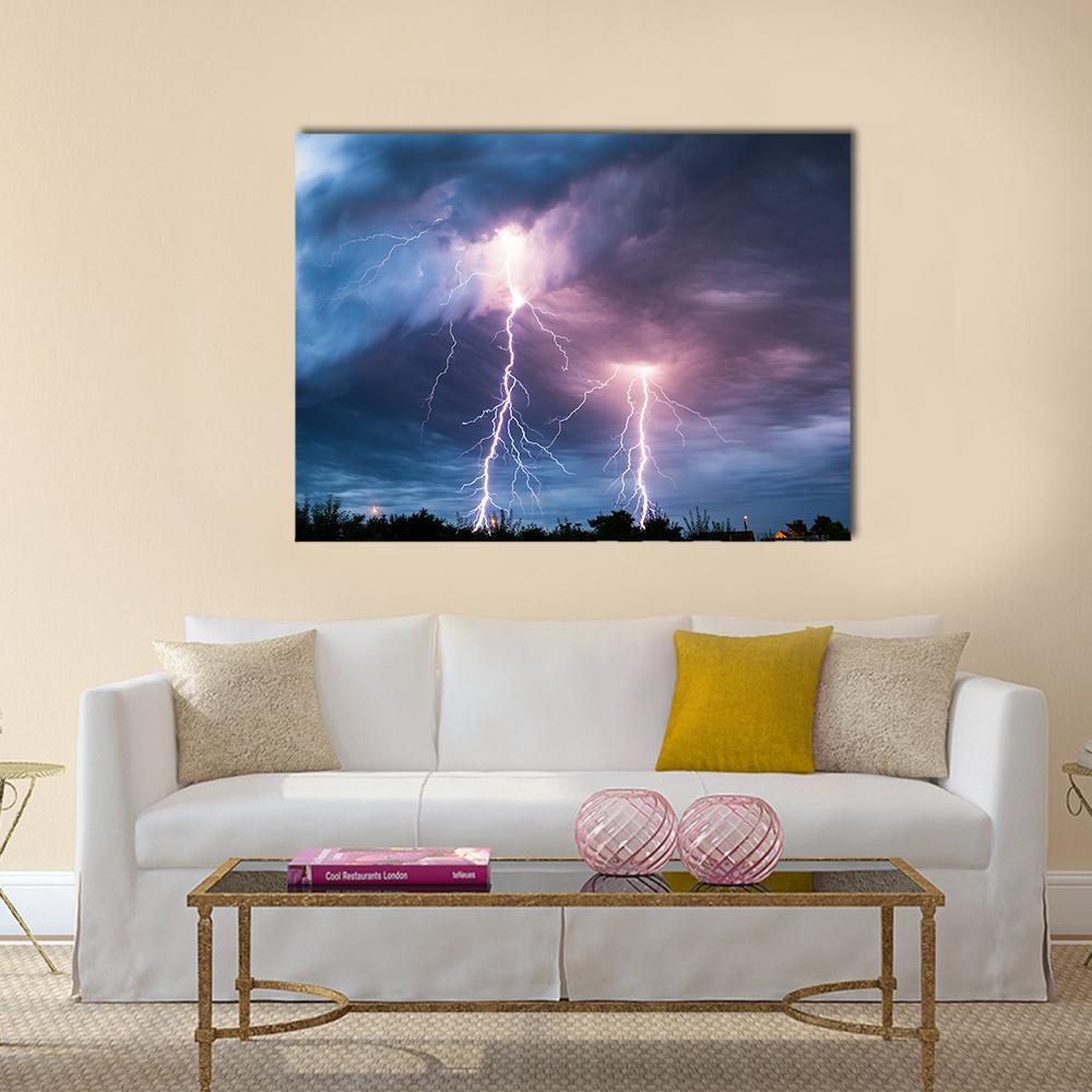 Thunder Lightning Canvas Wall Art-1 Piece-Gallery Wrap-48" x 32"-Tiaracle