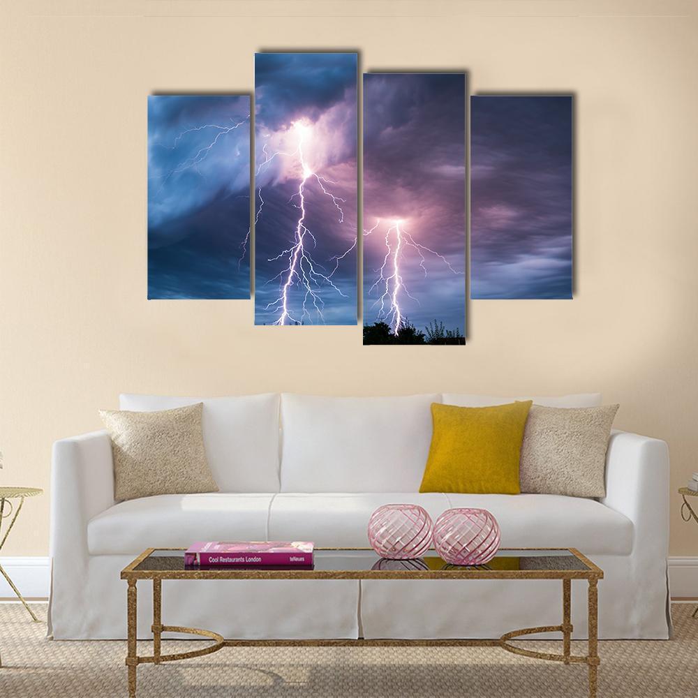 Thunder Lightning Canvas Wall Art-4 Pop-Gallery Wrap-50" x 32"-Tiaracle