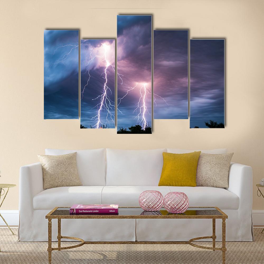 Thunder Lightning Canvas Wall Art-5 Pop-Gallery Wrap-47" x 32"-Tiaracle