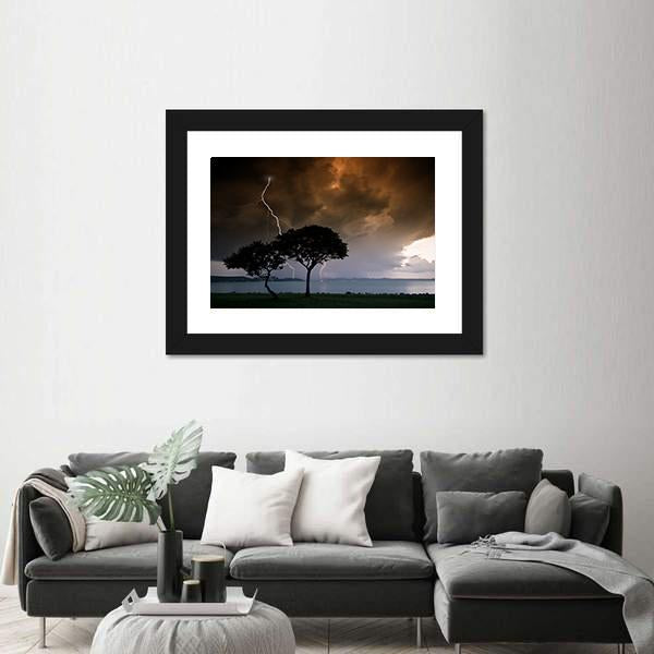 Thunderbolt On Trees Canvas Wall Art-1 Piece-Framed Print-20" x 16"-Tiaracle