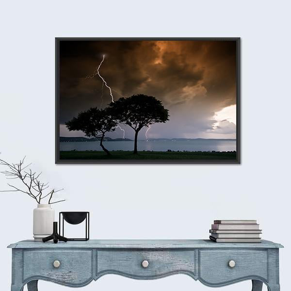 Thunderbolt On Trees Canvas Wall Art-3 Horizontal-Gallery Wrap-25" x 16"-Tiaracle