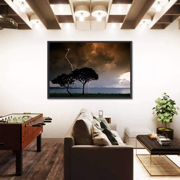 Thunderbolt On Trees Canvas Wall Art-3 Horizontal-Gallery Wrap-25" x 16"-Tiaracle