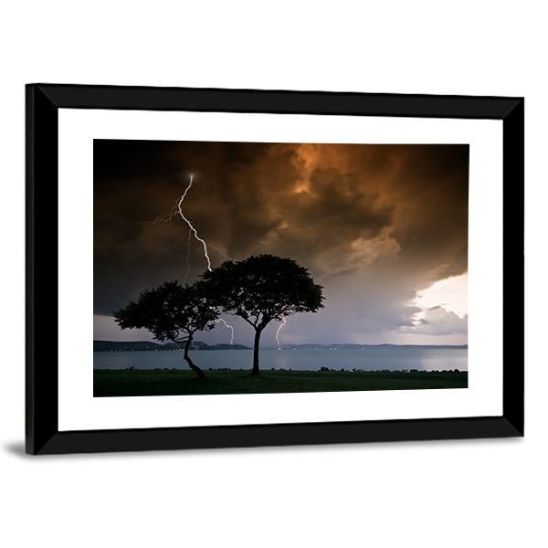 Thunderbolt On Trees Canvas Wall Art-3 Horizontal-Gallery Wrap-25" x 16"-Tiaracle