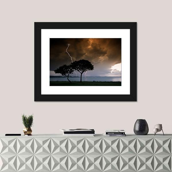 Thunderbolt On Trees Canvas Wall Art-3 Horizontal-Gallery Wrap-25" x 16"-Tiaracle