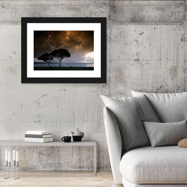 Thunderbolt On Trees Canvas Wall Art-3 Horizontal-Gallery Wrap-25" x 16"-Tiaracle