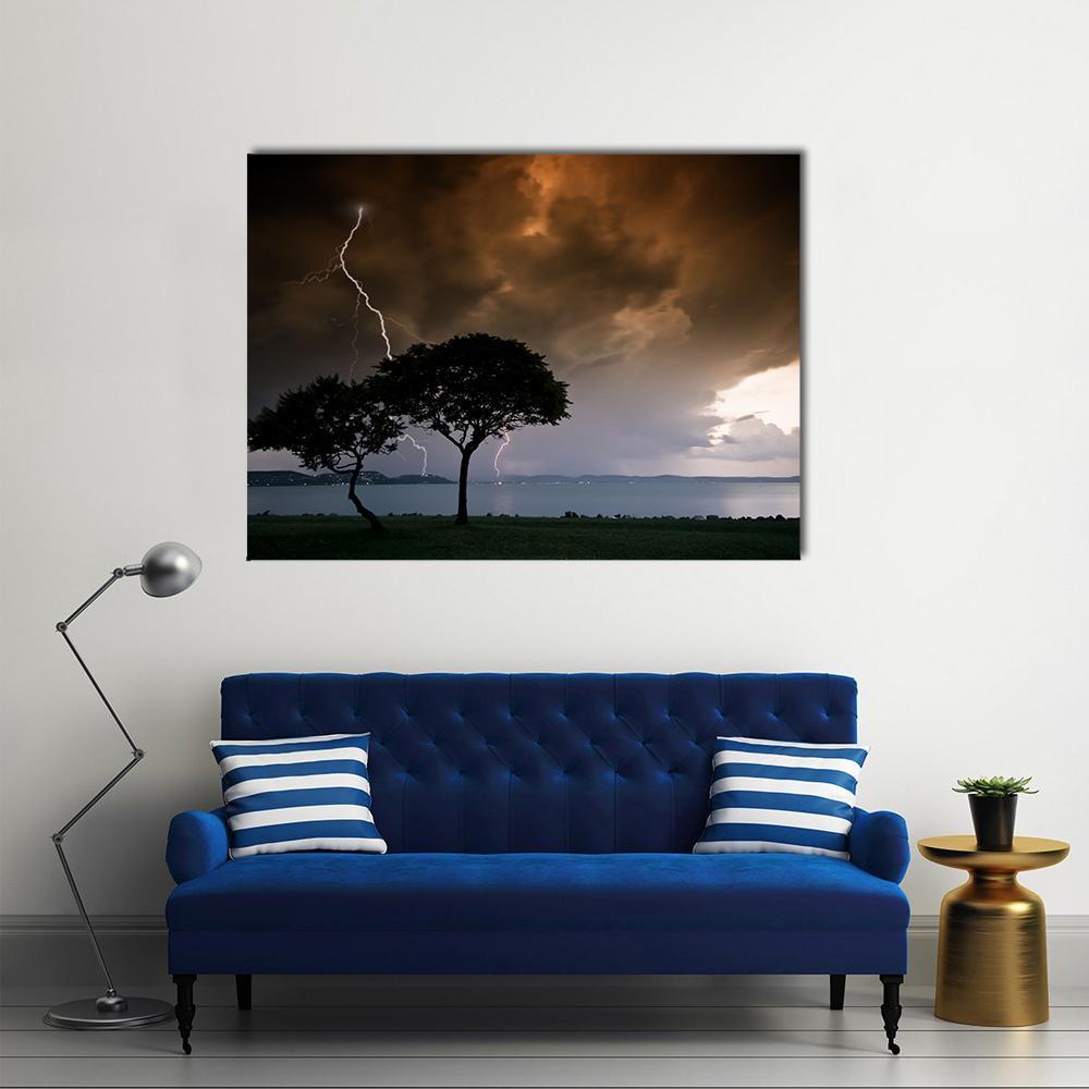 Thunderbolt On Trees Canvas Wall Art-1 Piece-Gallery Wrap-48" x 32"-Tiaracle