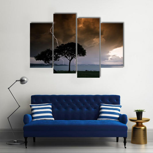 Thunderbolt On Trees Canvas Wall Art-4 Pop-Gallery Wrap-50" x 32"-Tiaracle