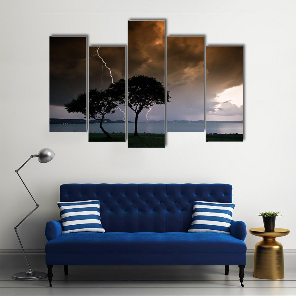 Thunderbolt On Trees Canvas Wall Art-5 Pop-Gallery Wrap-47" x 32"-Tiaracle