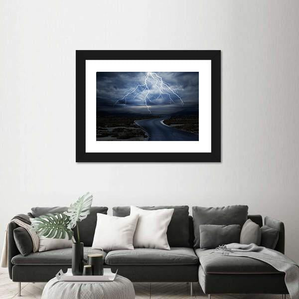 Thunderstorm Over Road Canvas Wall Art-1 Piece-Framed Print-20" x 16"-Tiaracle