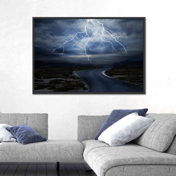 Thunderstorm Over Road Canvas Wall Art-1 Piece-Floating Frame-24" x 16"-Tiaracle