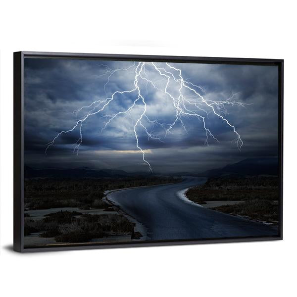 Thunderstorm Over Road Canvas Wall Art-3 Horizontal-Gallery Wrap-25" x 16"-Tiaracle