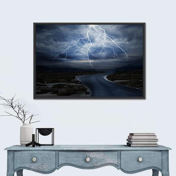 Thunderstorm Over Road Canvas Wall Art-3 Horizontal-Gallery Wrap-25" x 16"-Tiaracle