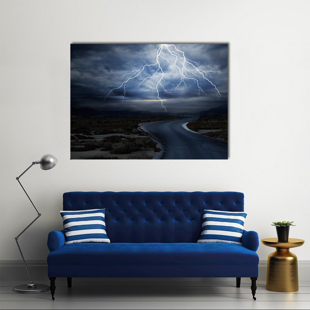 Thunderstorm Over Road Canvas Wall Art-1 Piece-Gallery Wrap-48" x 32"-Tiaracle