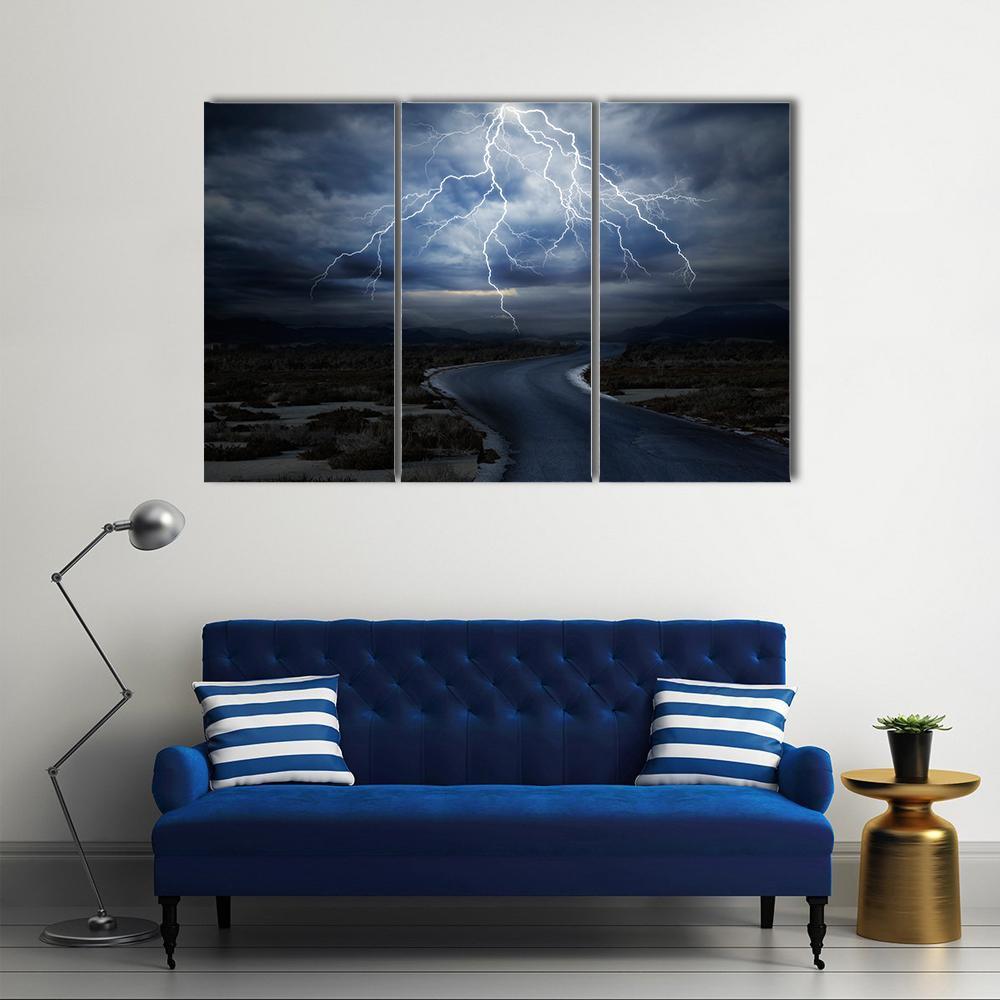 Thunderstorm Over Road Canvas Wall Art-3 Horizontal-Gallery Wrap-37" x 24"-Tiaracle