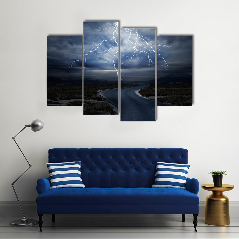 Thunderstorm Over Road Canvas Wall Art-4 Pop-Gallery Wrap-50" x 32"-Tiaracle