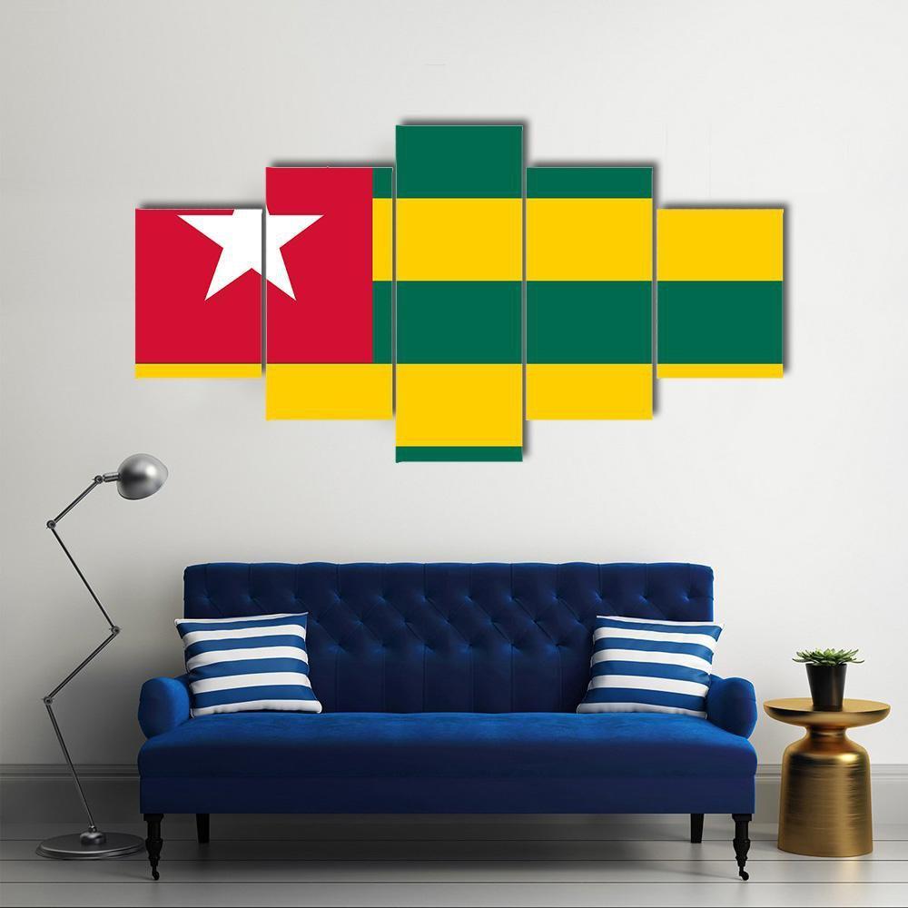 Togo Flag Canvas Wall Art-5 Star-Gallery Wrap-62" x 32"-Tiaracle