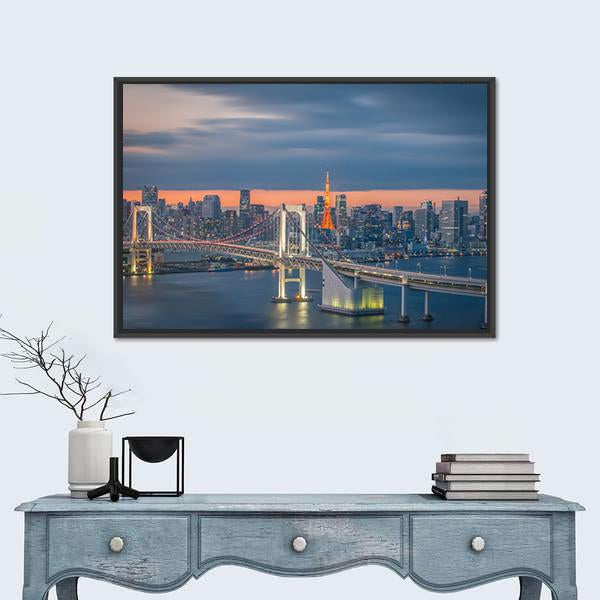 Tokyo Rainbow Bridge Canvas Wall Art-3 Horizontal-Gallery Wrap-25" x 16"-Tiaracle