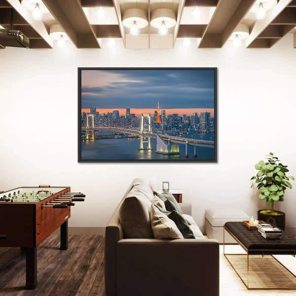 Tokyo Rainbow Bridge Canvas Wall Art-3 Horizontal-Gallery Wrap-25" x 16"-Tiaracle