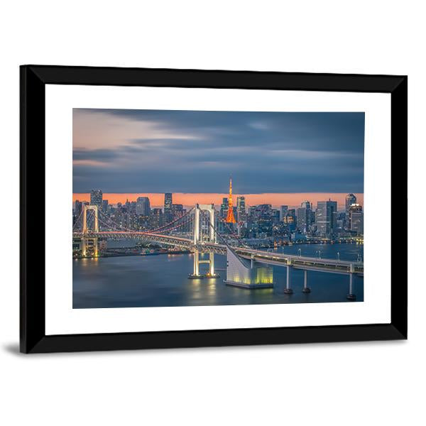 Tokyo Rainbow Bridge Canvas Wall Art-3 Horizontal-Gallery Wrap-25" x 16"-Tiaracle