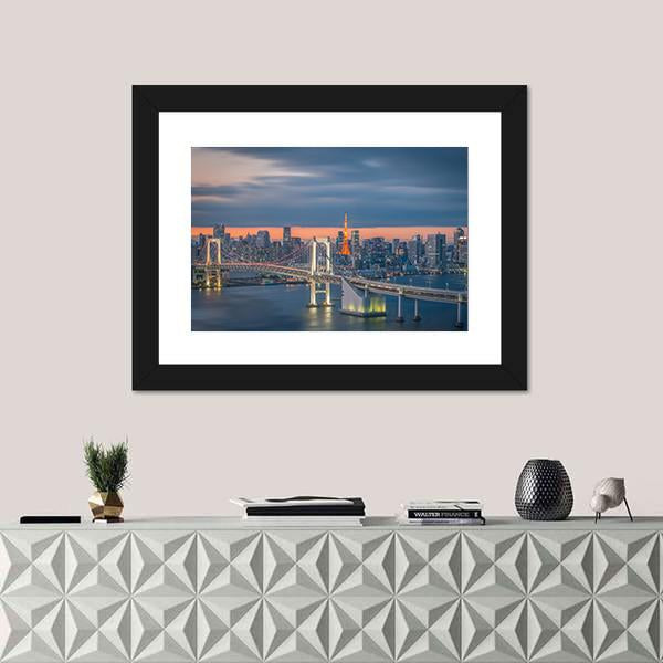 Tokyo Rainbow Bridge Canvas Wall Art-3 Horizontal-Gallery Wrap-25" x 16"-Tiaracle