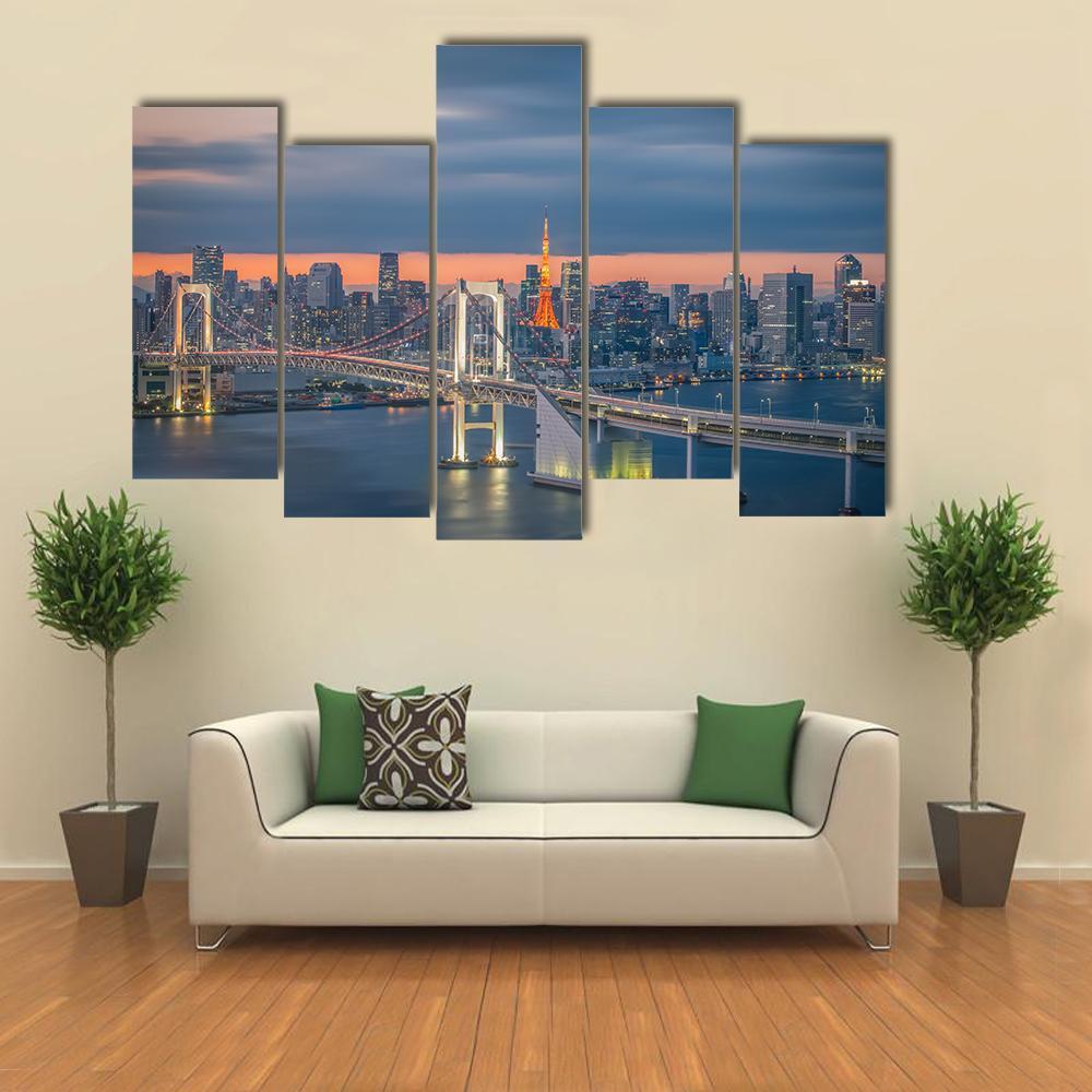 Tokyo Rainbow Bridge Canvas Wall Art-5 Pop-Gallery Wrap-47" x 32"-Tiaracle