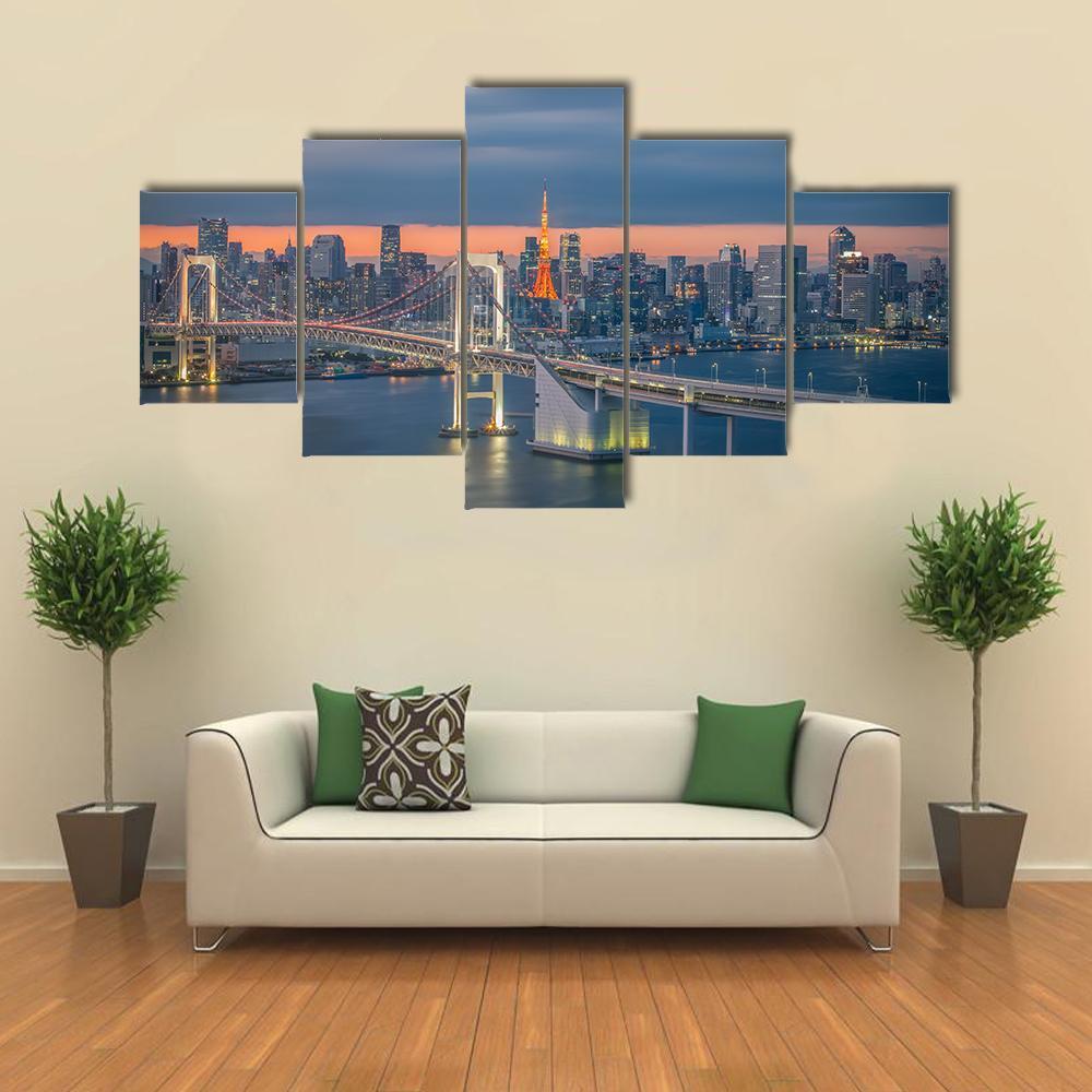 Tokyo Rainbow Bridge Canvas Wall Art-5 Star-Gallery Wrap-62" x 32"-Tiaracle