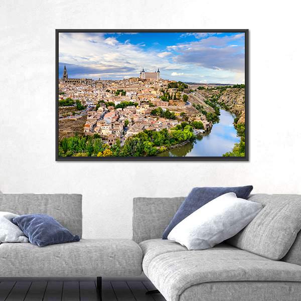 Toledo Old Town City Skyline Canvas Wall Art-1 Piece-Floating Frame-24" x 16"-Tiaracle