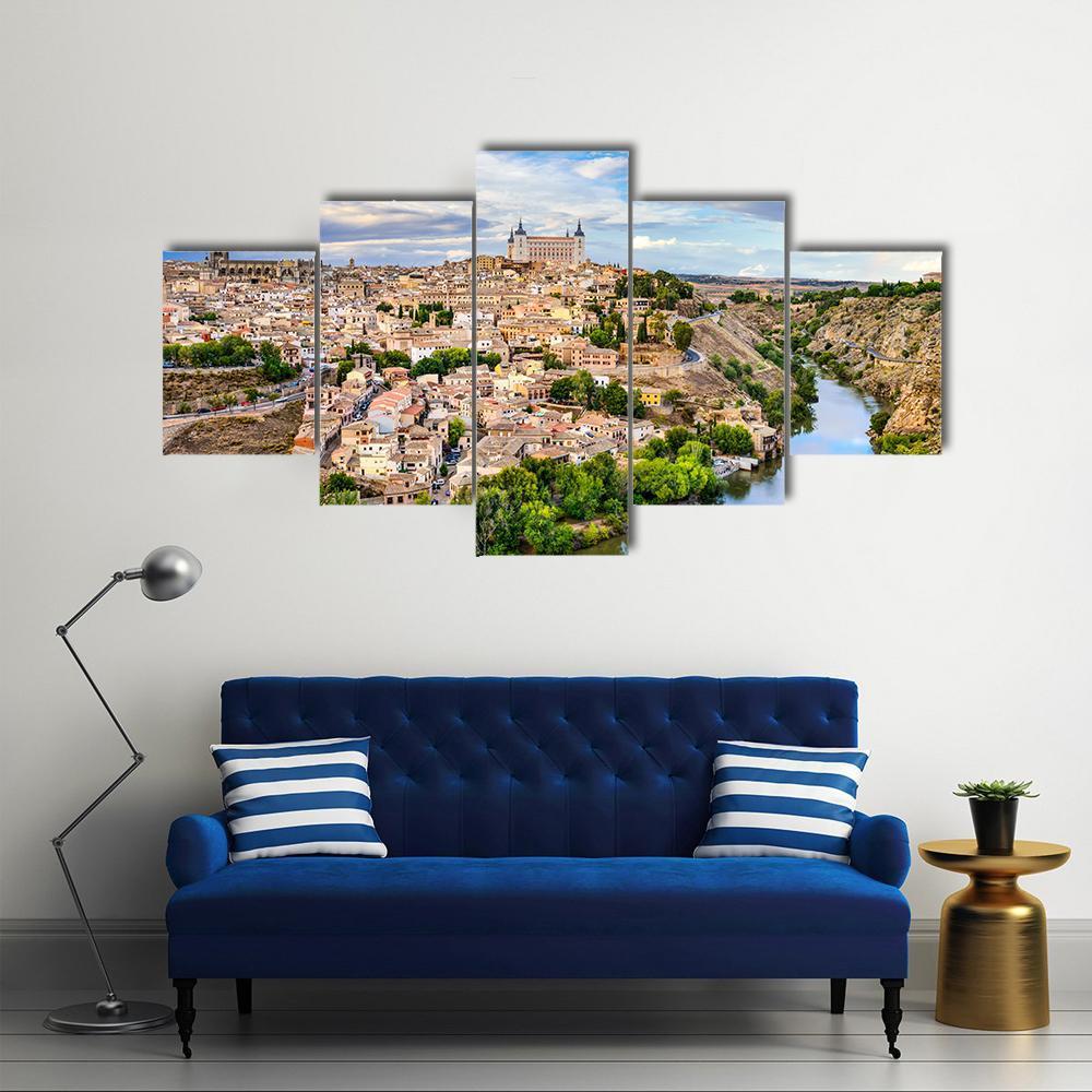 Toledo Old Town City Skyline Canvas Wall Art-5 Star-Gallery Wrap-62" x 32"-Tiaracle