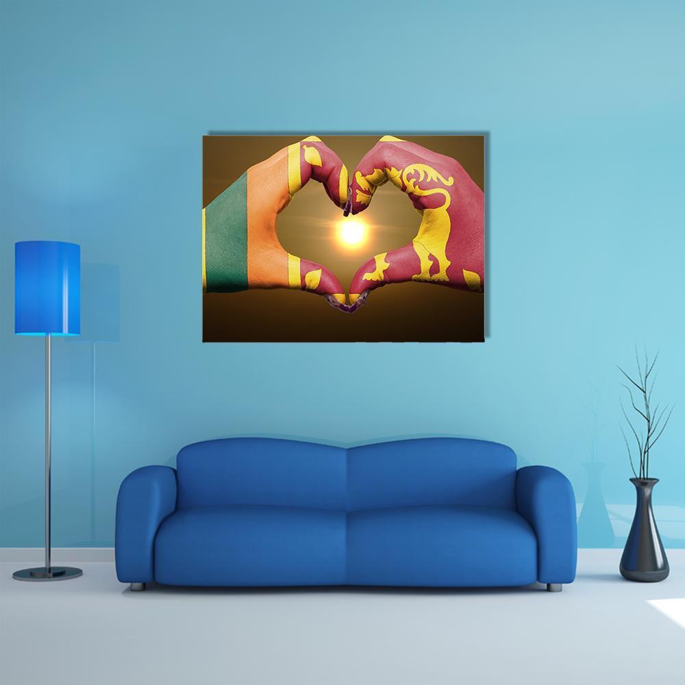 Sri Lankan Flag On Hands Canvas Wall Art-1 Piece-Gallery Wrap-48" x 32"-Tiaracle