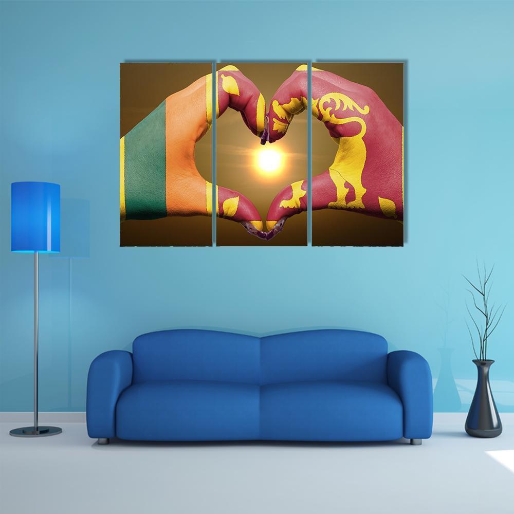 Sri Lankan Flag On Hands Canvas Wall Art-3 Horizontal-Gallery Wrap-37" x 24"-Tiaracle