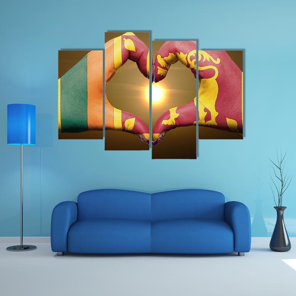 Sri Lankan Flag On Hands Canvas Wall Art-4 Pop-Gallery Wrap-50" x 32"-Tiaracle