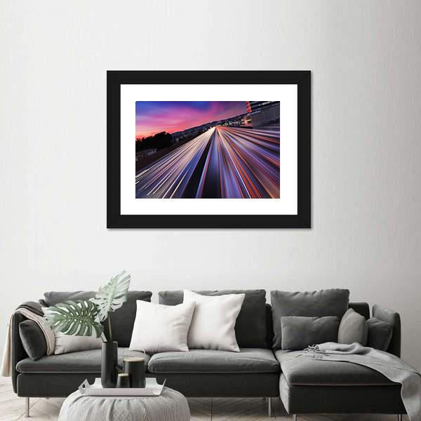 California Traffic At Twilight Canvas Wall Art-1 Piece-Framed Print-20" x 16"-Tiaracle