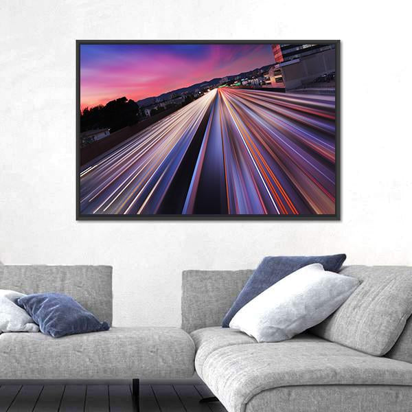 California Traffic At Twilight Canvas Wall Art-1 Piece-Floating Frame-24" x 16"-Tiaracle