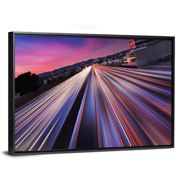 California Traffic At Twilight Canvas Wall Art-3 Horizontal-Gallery Wrap-25" x 16"-Tiaracle