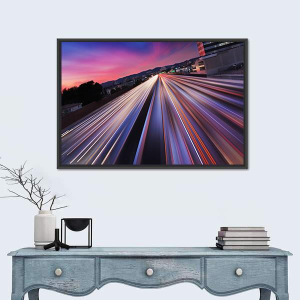 California Traffic At Twilight Canvas Wall Art-3 Horizontal-Gallery Wrap-25" x 16"-Tiaracle