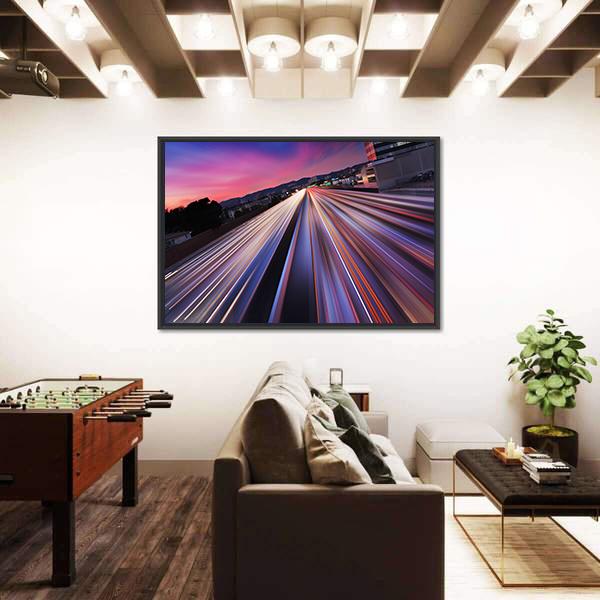 California Traffic At Twilight Canvas Wall Art-3 Horizontal-Gallery Wrap-25" x 16"-Tiaracle