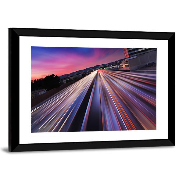 California Traffic At Twilight Canvas Wall Art-3 Horizontal-Gallery Wrap-25" x 16"-Tiaracle