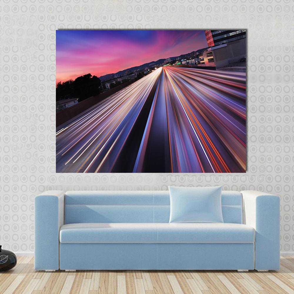 California Traffic At Twilight Canvas Wall Art-1 Piece-Gallery Wrap-48" x 32"-Tiaracle