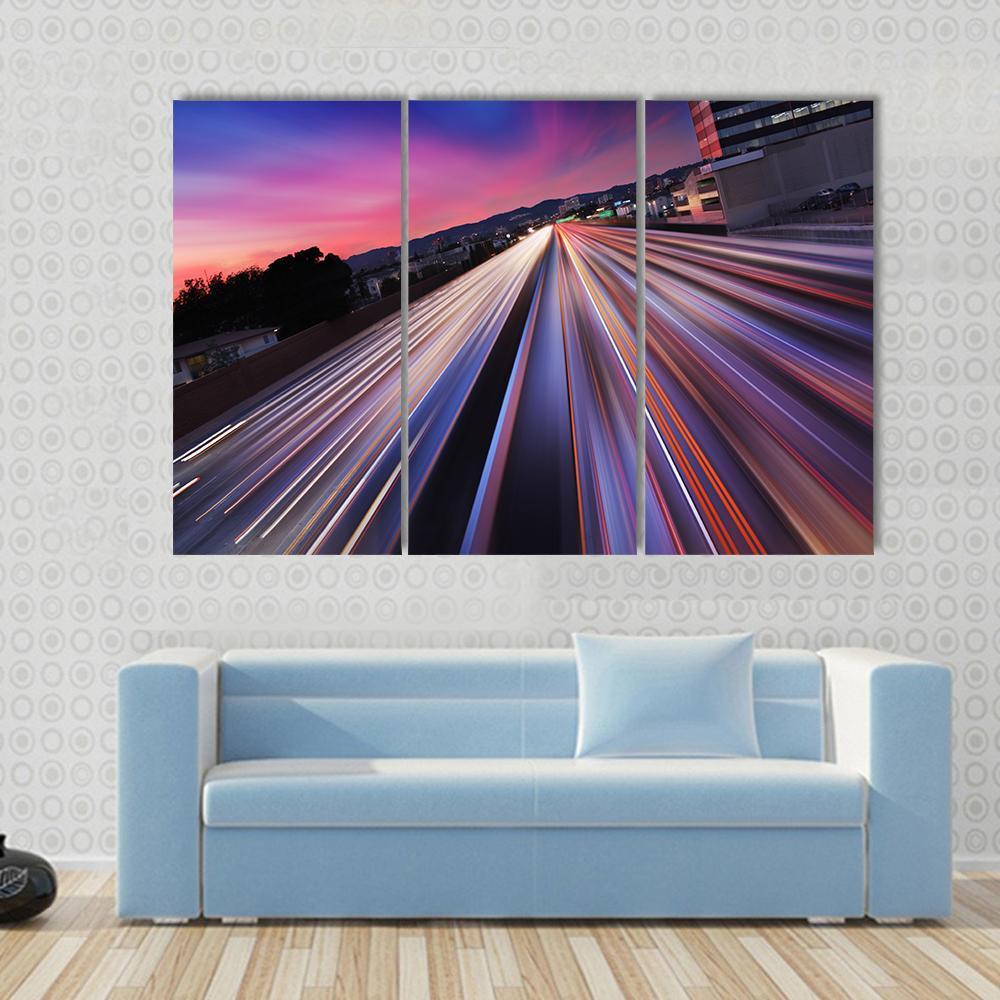 California Traffic At Twilight Canvas Wall Art-3 Horizontal-Gallery Wrap-37" x 24"-Tiaracle