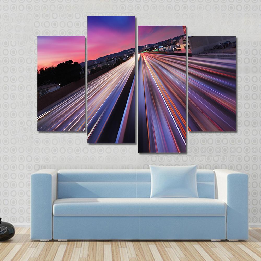 California Traffic At Twilight Canvas Wall Art-4 Pop-Gallery Wrap-50" x 32"-Tiaracle