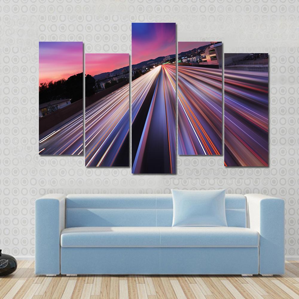 California Traffic At Twilight Canvas Wall Art-5 Pop-Gallery Wrap-47" x 32"-Tiaracle