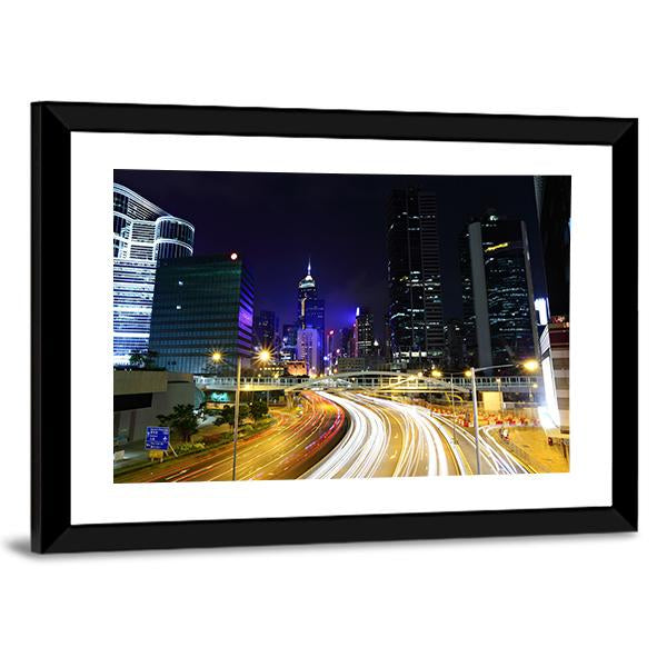 Traffic In City At Night Canvas Wall Art-3 Horizontal-Gallery Wrap-25" x 16"-Tiaracle