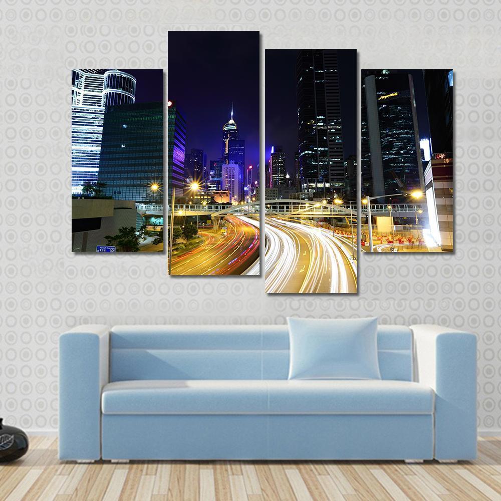 Traffic In City At Night Canvas Wall Art-4 Pop-Gallery Wrap-50" x 32"-Tiaracle