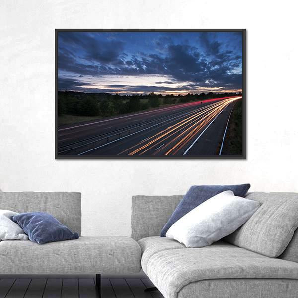 Traffic On The Move At Dusk On The M40 Motorway In England Canvas Wall Art-1 Piece-Floating Frame-24" x 16"-Tiaracle