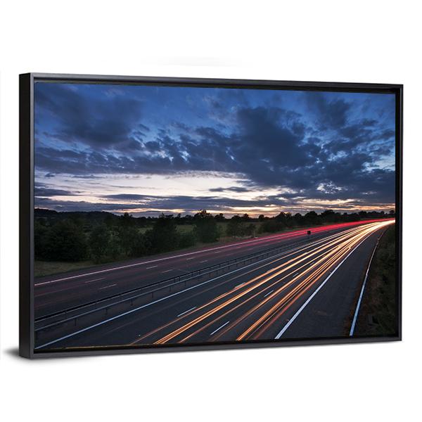 Traffic On The Move At Dusk On The M40 Motorway In England Canvas Wall Art-3 Horizontal-Gallery Wrap-25" x 16"-Tiaracle