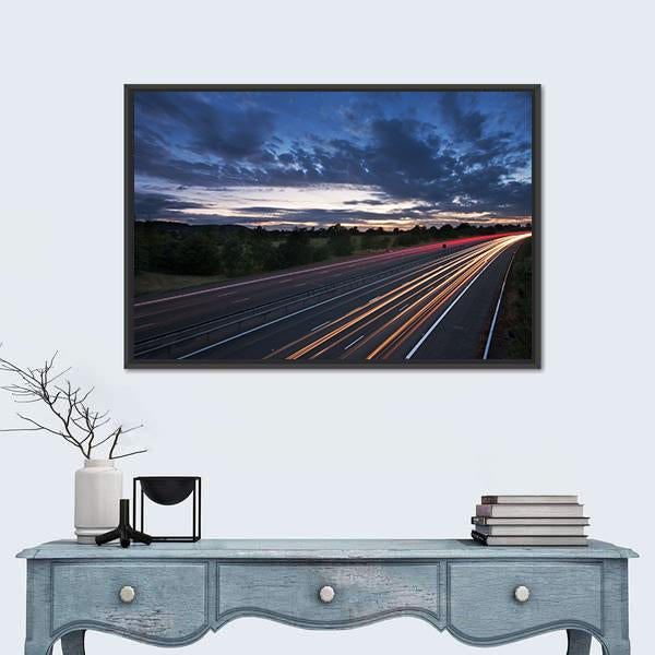 Traffic On The Move At Dusk On The M40 Motorway In England Canvas Wall Art-3 Horizontal-Gallery Wrap-25" x 16"-Tiaracle