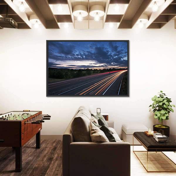 Traffic On The Move At Dusk On The M40 Motorway In England Canvas Wall Art-3 Horizontal-Gallery Wrap-25" x 16"-Tiaracle