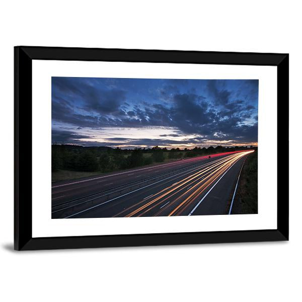 Traffic On The Move At Dusk On The M40 Motorway In England Canvas Wall Art-3 Horizontal-Gallery Wrap-25" x 16"-Tiaracle