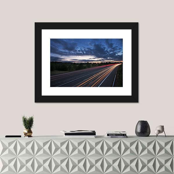 Traffic On The Move At Dusk On The M40 Motorway In England Canvas Wall Art-3 Horizontal-Gallery Wrap-25" x 16"-Tiaracle