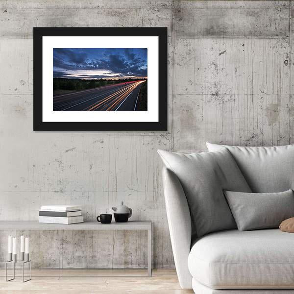 Traffic On The Move At Dusk On The M40 Motorway In England Canvas Wall Art-3 Horizontal-Gallery Wrap-25" x 16"-Tiaracle